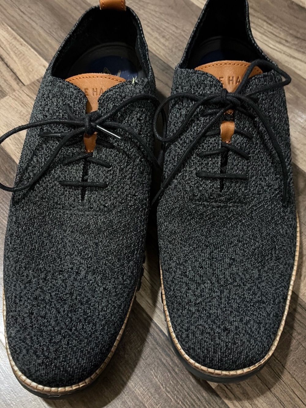Cole Haan Charcoal Knit Oxfords with Tan Accents
